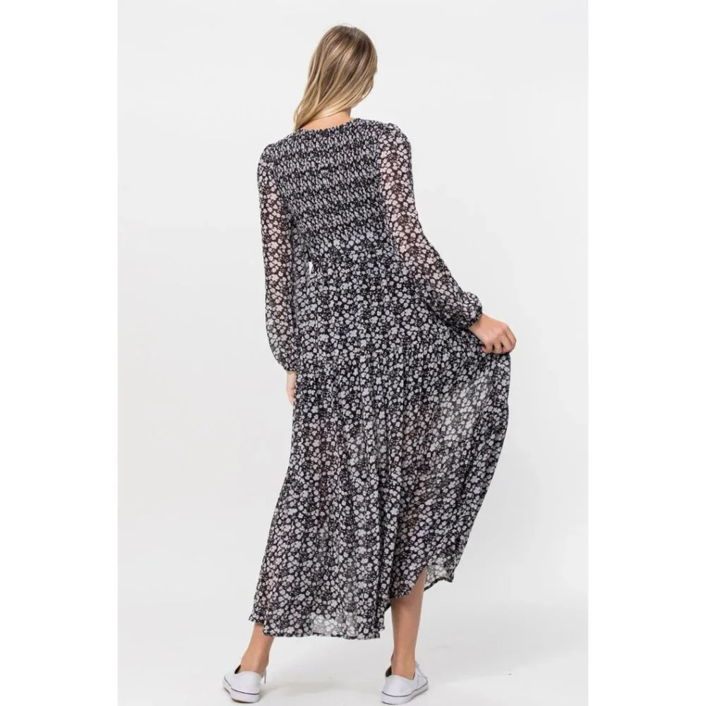 Black Floral Print Midi Dress - Picture 3 of 3